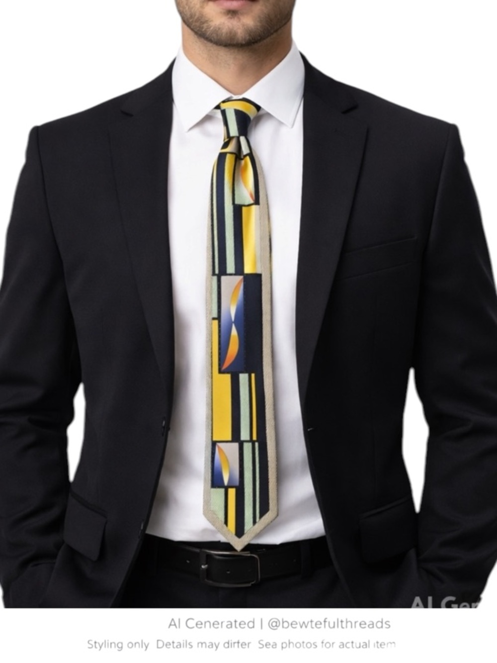 Vito Rufolo Silk Tie Geometric Modern Art Yellow Blue Italy 4”
